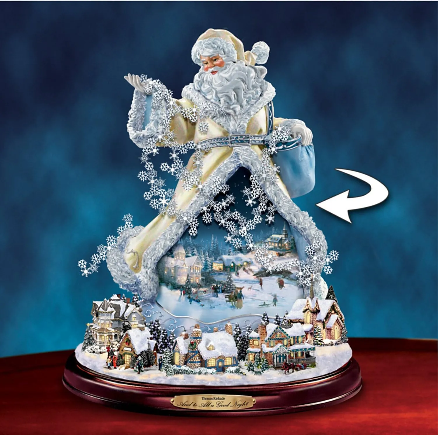 The Bradford Exchange And to All A Good Night Moving Santa Claus Tabletop Figurine Christmas Decoration by Thomas Kinkade 12-inches