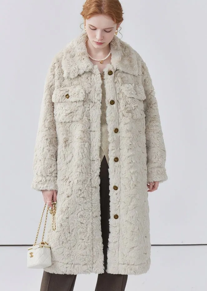 THICK LAPEL LONG FUR COAT