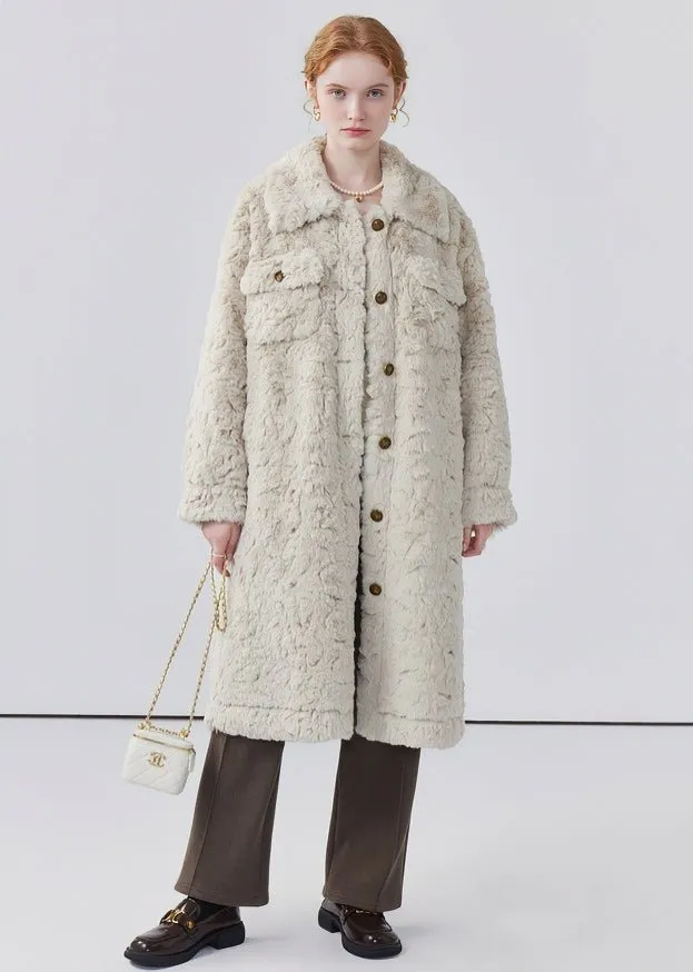 THICK LAPEL LONG FUR COAT