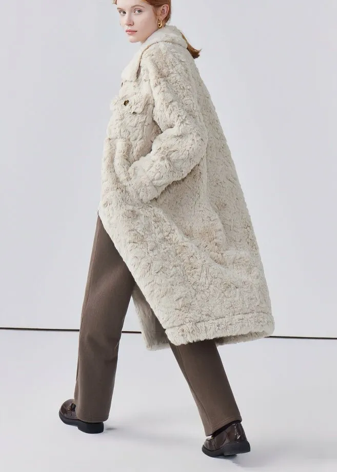 THICK LAPEL LONG FUR COAT