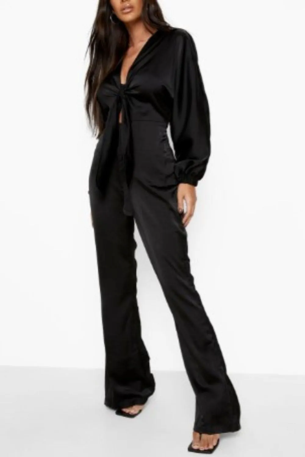 Tie-Up Front Balloon Sleeve Jumpsuit