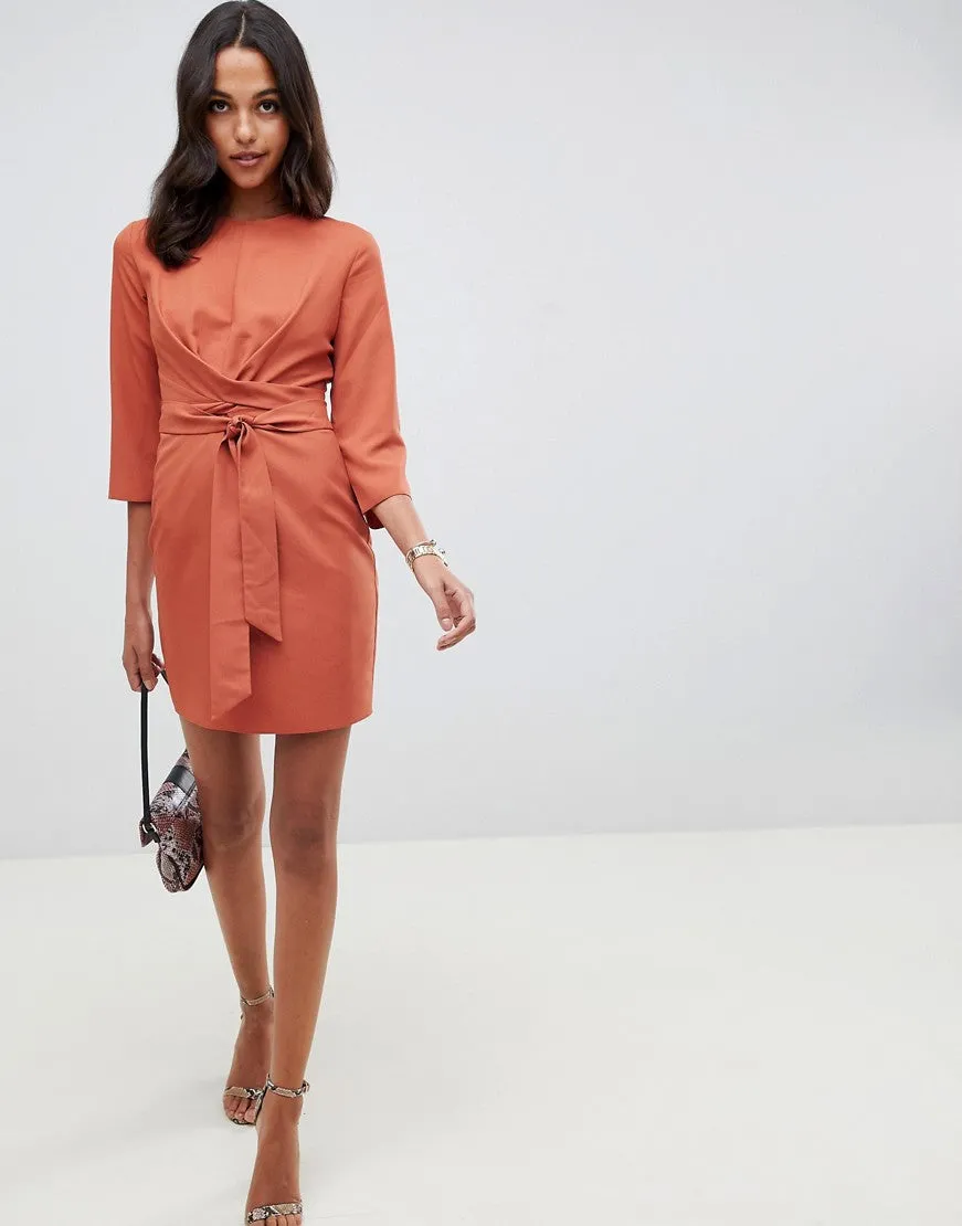 Tie wrap around mini work dress