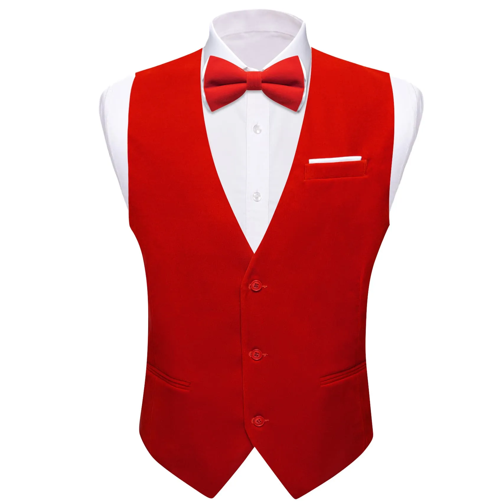 Ties2you Dress Vest Rosso Corsa Red Solid V-Neck Mens Suede Leather Vest Waistcoat Bow Tie Set