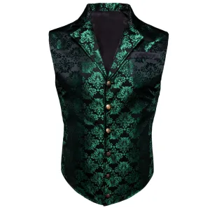 Ties2you Men's Vest Dark Green Black Floral Silk Waistcoat Suit Vest