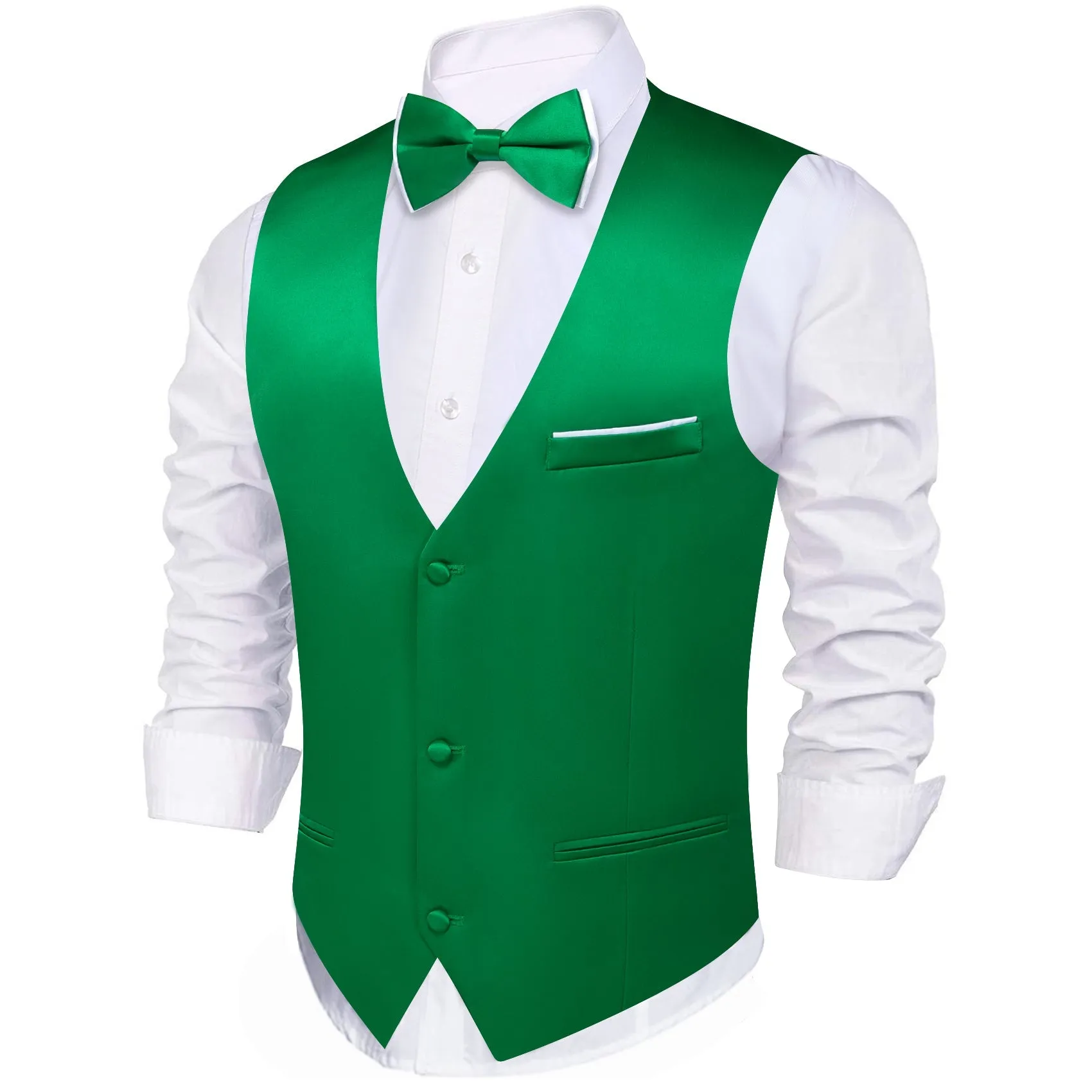 Ties2you Men's Vest Emerald Green Solid Silk Vest Bow Tie Set Waistcoat Suit Set