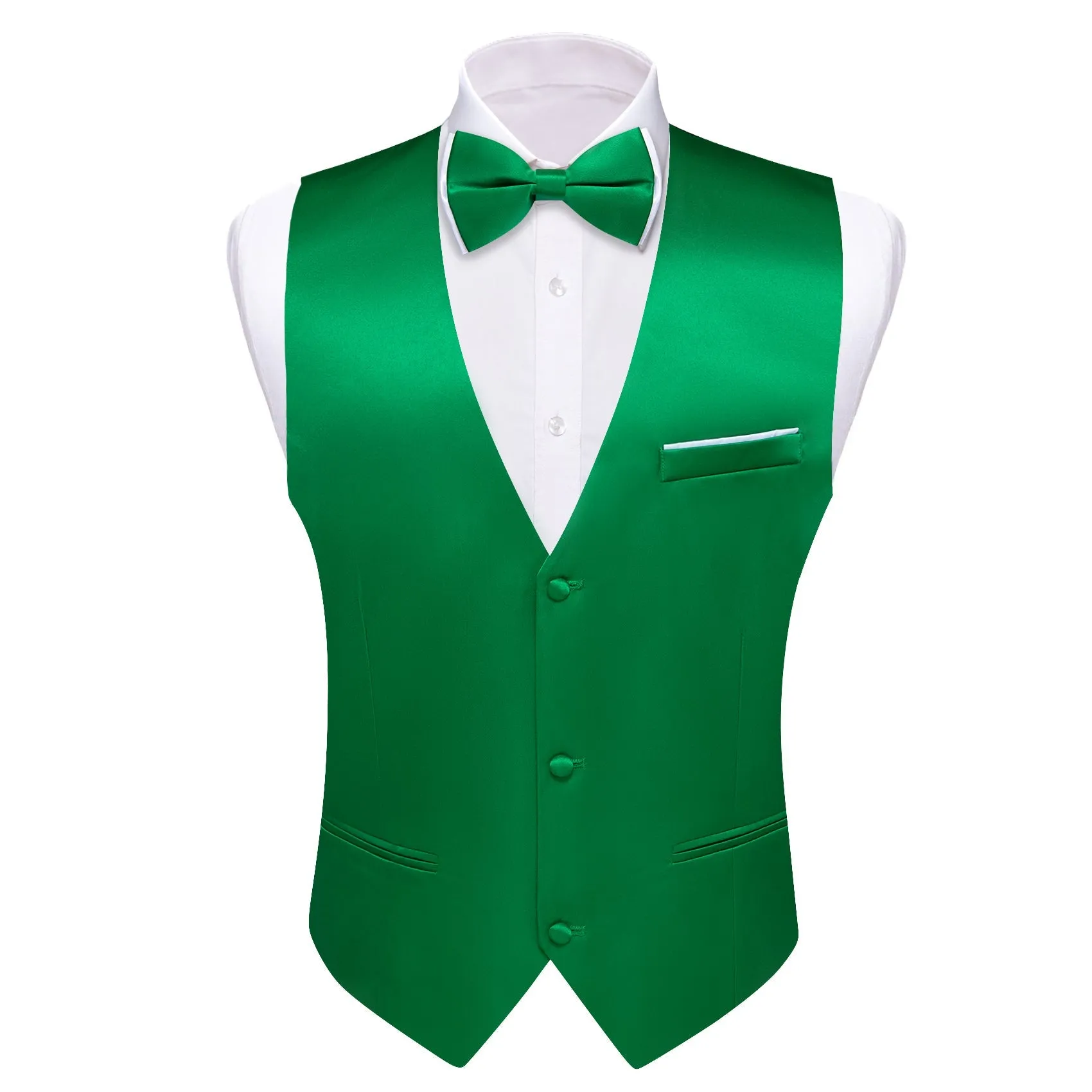 Ties2you Men's Vest Emerald Green Solid Silk Vest Bow Tie Set Waistcoat Suit Set