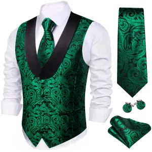 Ties2you Men's Vest Forest Green Paisley Shawl Collar Silk Vest Tie Set