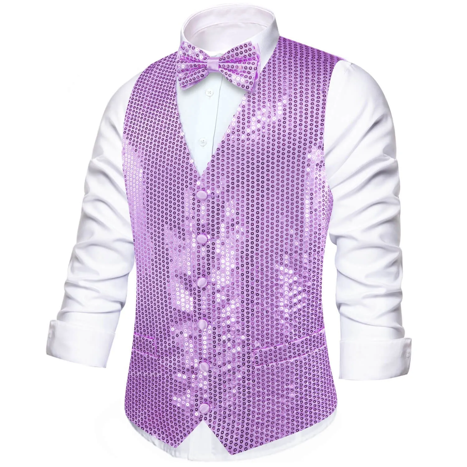 Ties2you Men's Vest Shining Lavender Purple Sequins Vest Bow Tie Set