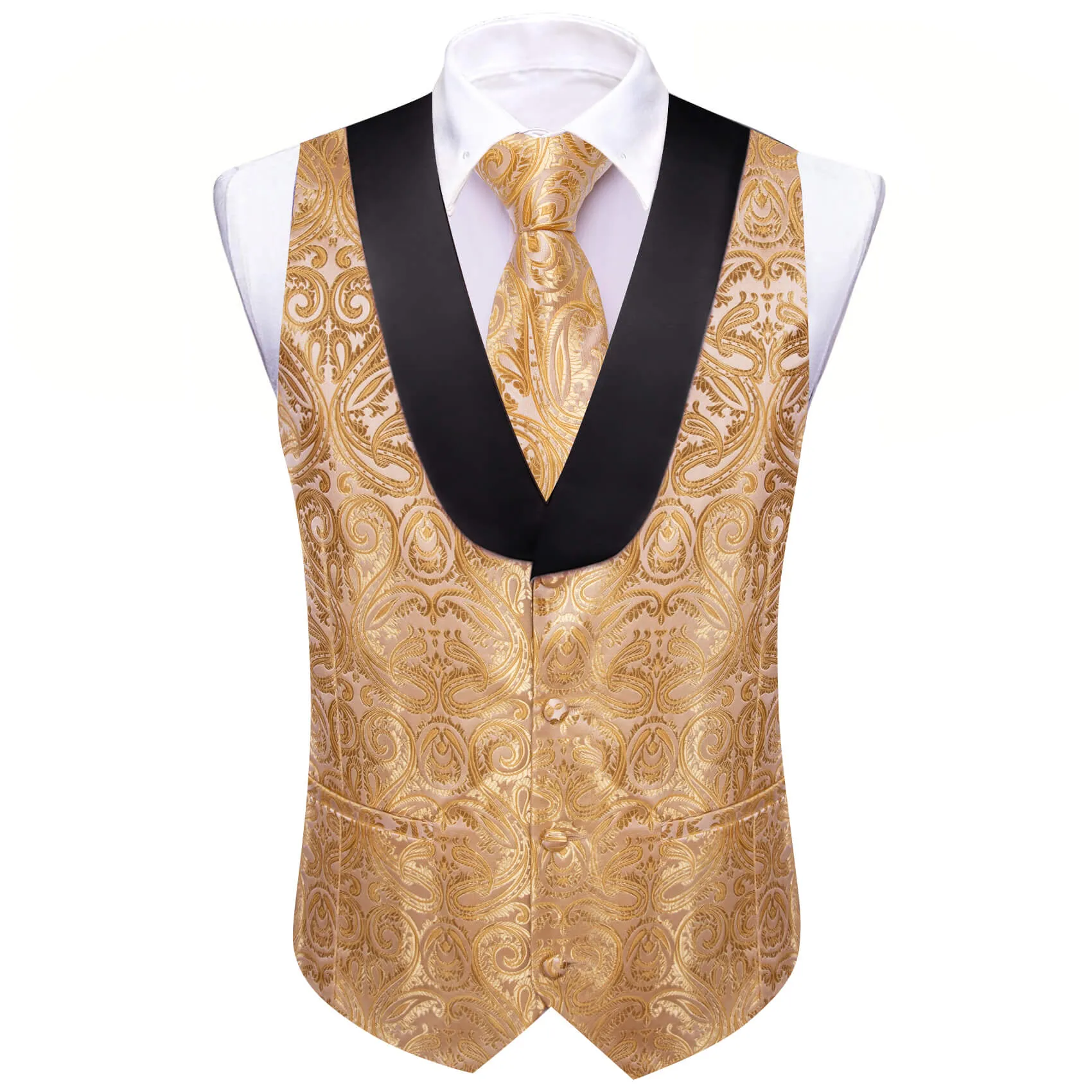 Ties2you Shawl Collar Vest Khaki Paisley Silk Men's Vest Tie Set