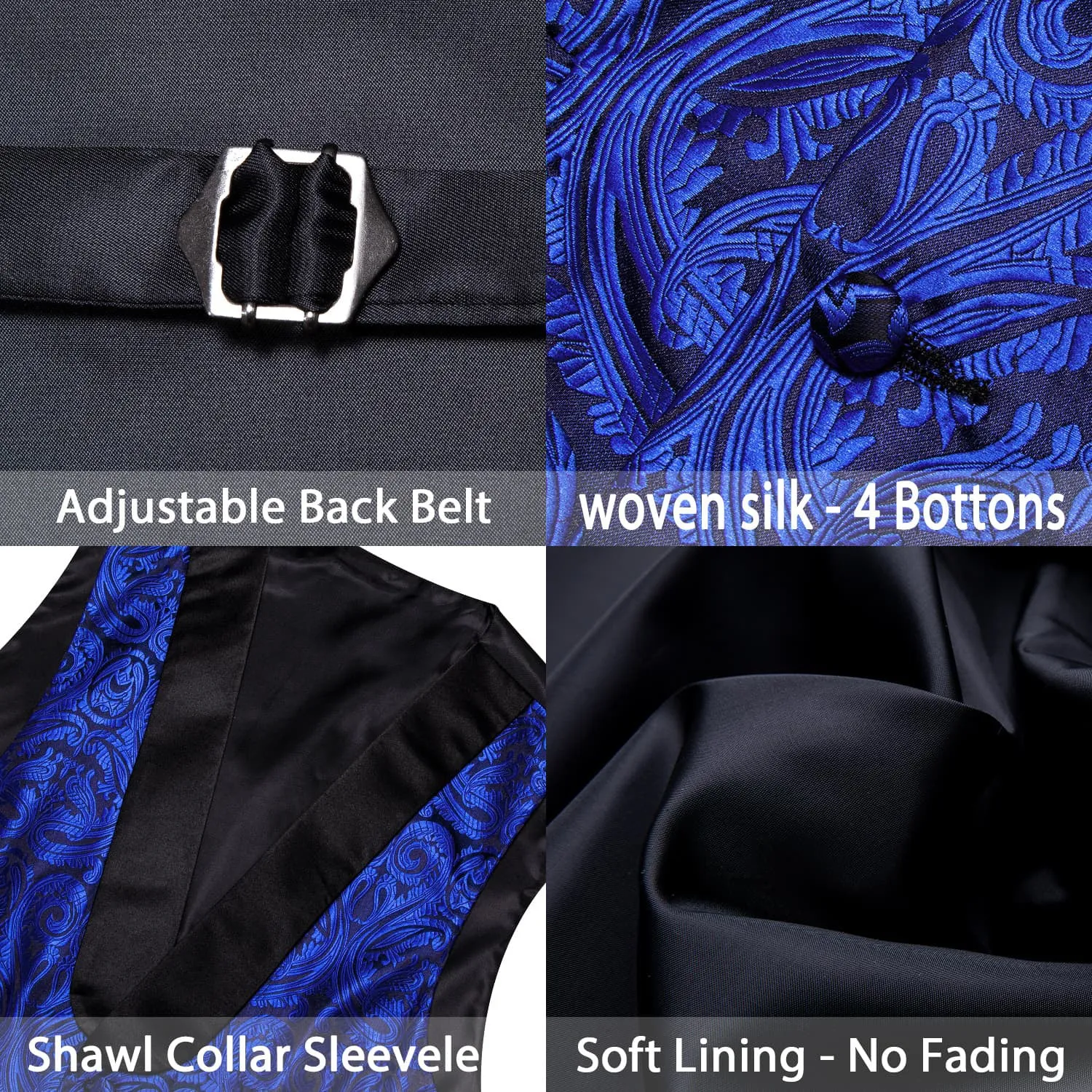 Ties2you Tuxedo Vest Cobalt Blue Paisley Black Shawl Collar Silk Dress Vest for Men