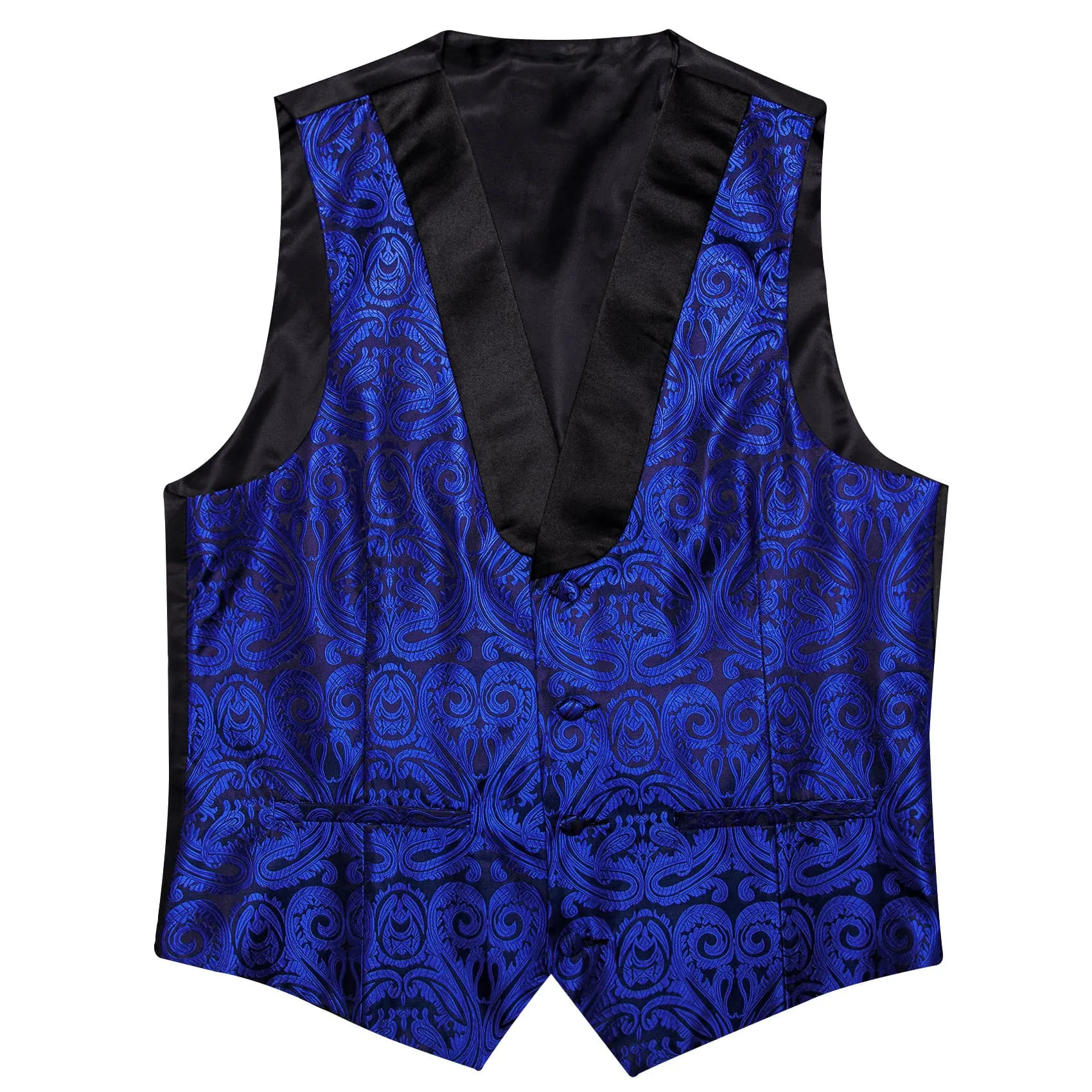 Ties2you Tuxedo Vest Cobalt Blue Paisley Black Shawl Collar Silk Dress Vest for Men