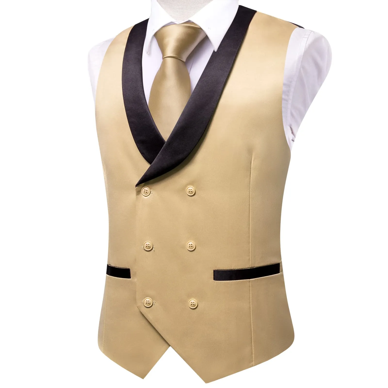 Ties2you Tuxedo Vest Khaki Shawl Collar Silk Mens Double Breasted Vest