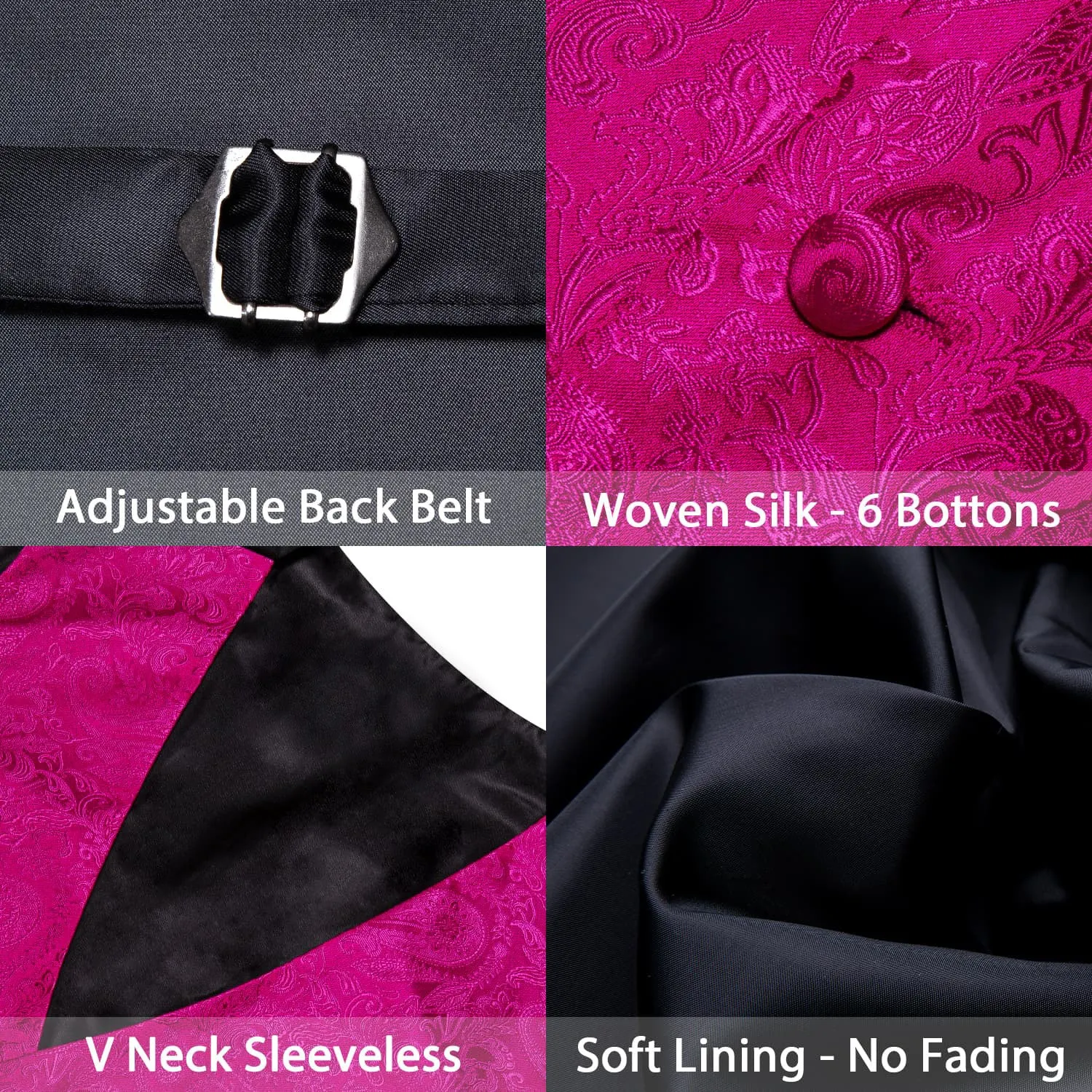 Ties2you Vest for Men Jazzberry Jam Pink Paisley Silk Work Vest Tie Pocket Square Cufflinks Set