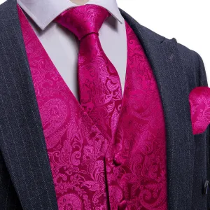 Ties2you Vest for Men Jazzberry Jam Pink Paisley Silk Work Vest Tie Pocket Square Cufflinks Set