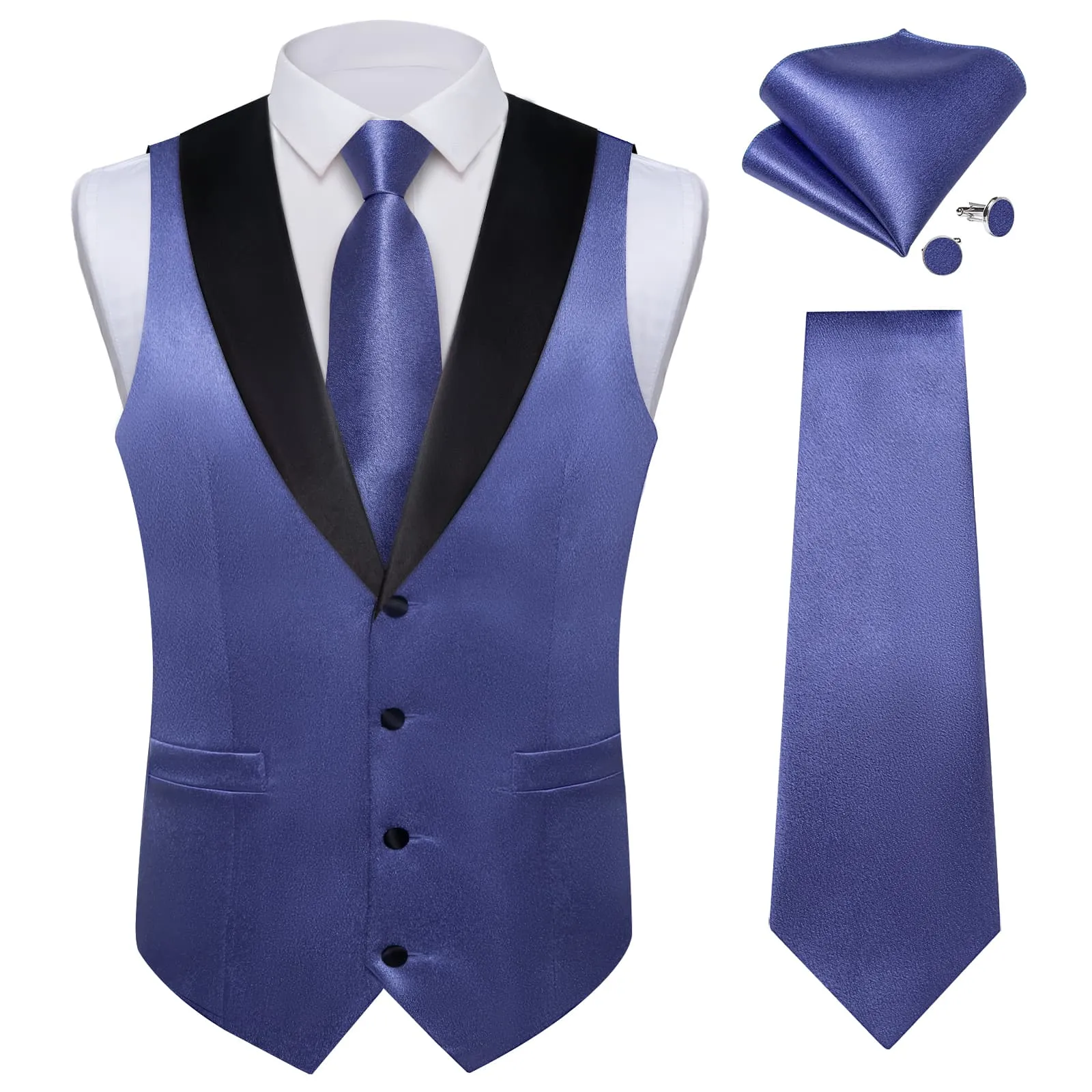 Ties2you Work Vest Medium Electric Blue Solid Shawl Collar Silk Dress Vest Tie Set Formal