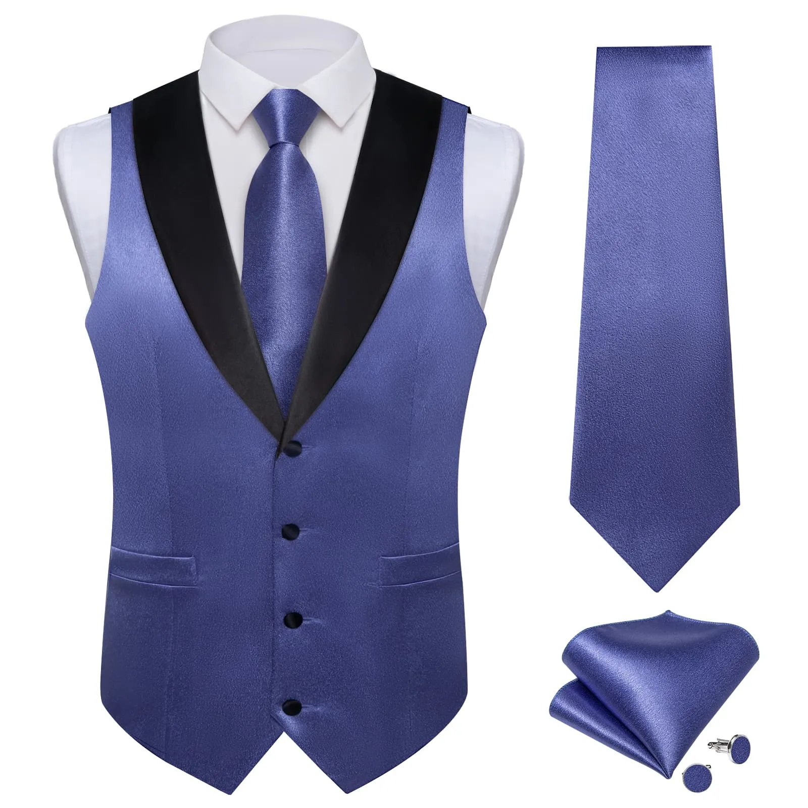 Ties2you Work Vest Medium Electric Blue Solid Shawl Collar Silk Dress Vest Tie Set Formal