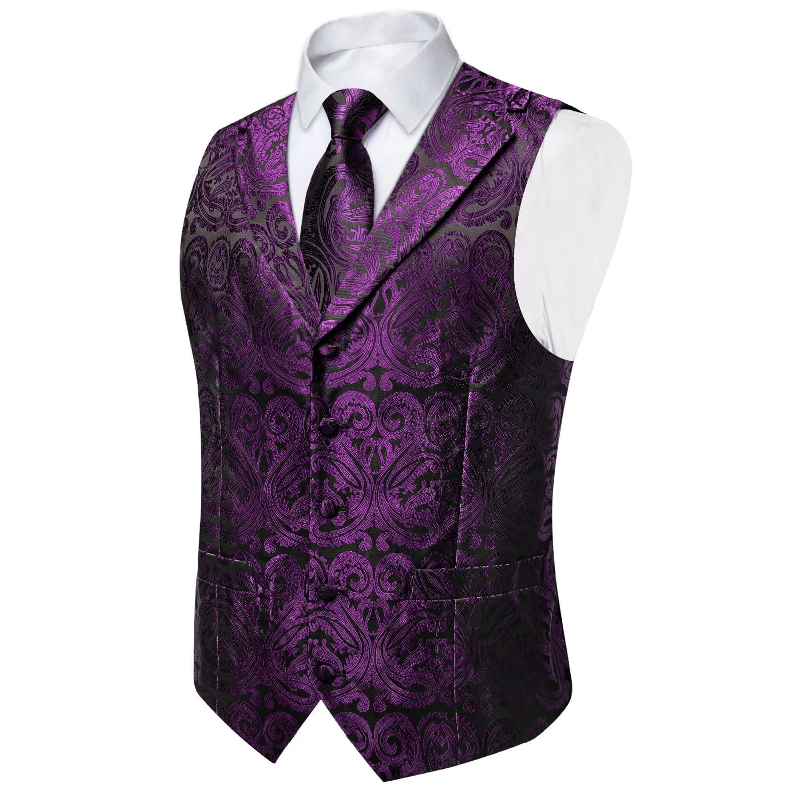 Ties2you Work Vest Palatinate Purple Paisley Notched Collar Silk Waistcoat Tie Set for Men