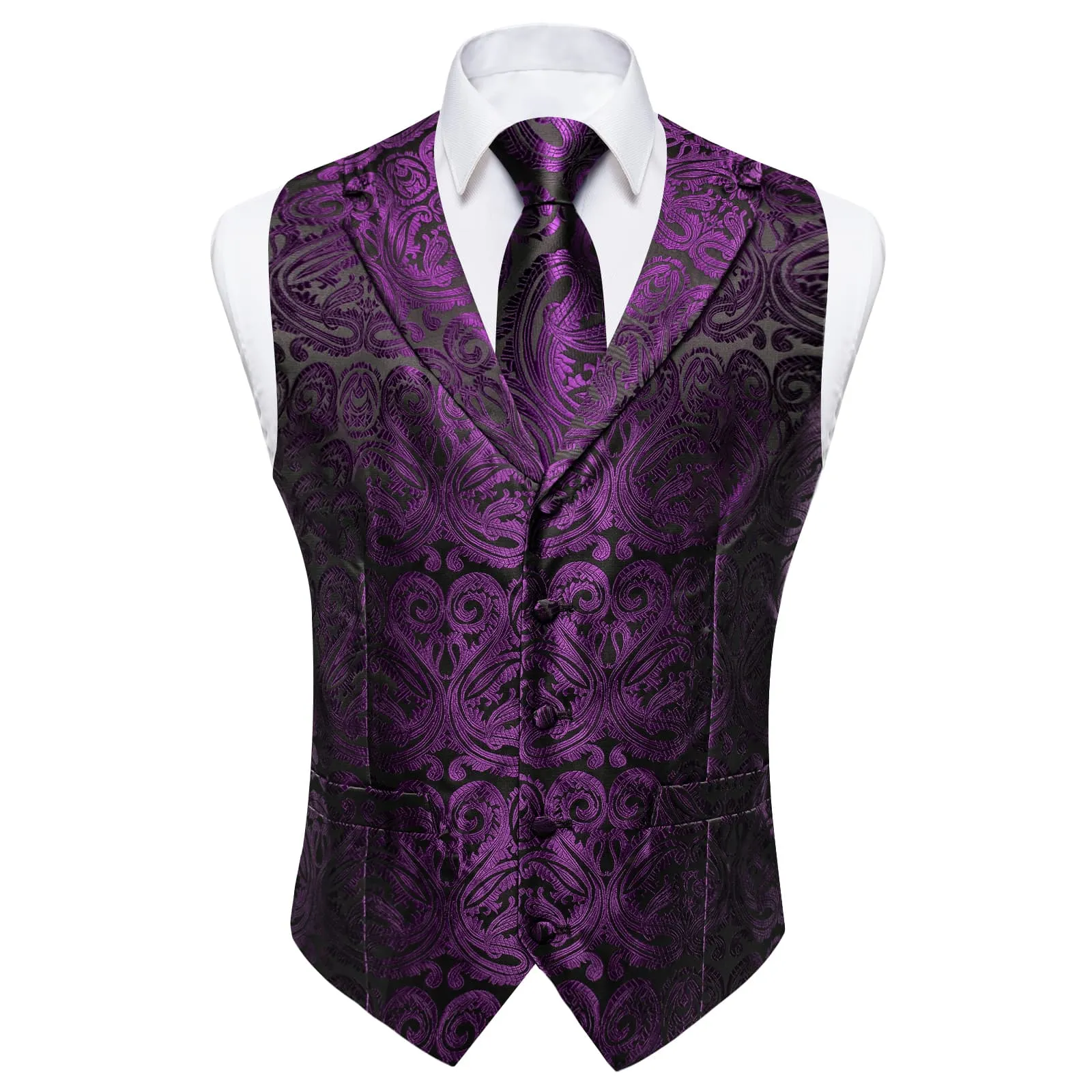 Ties2you Work Vest Palatinate Purple Paisley Notched Collar Silk Waistcoat Tie Set for Men