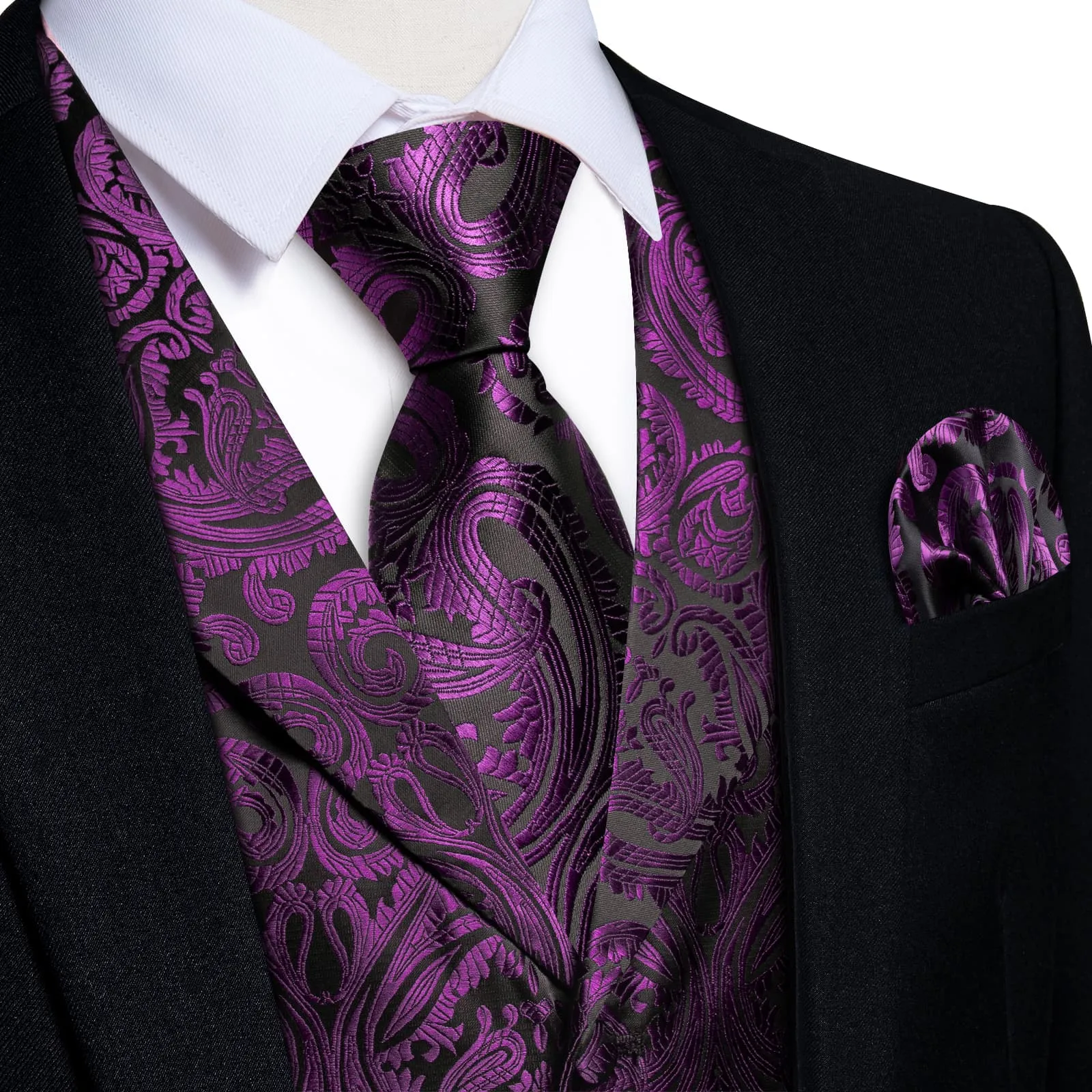 Ties2you Work Vest Palatinate Purple Paisley Notched Collar Silk Waistcoat Tie Set for Men