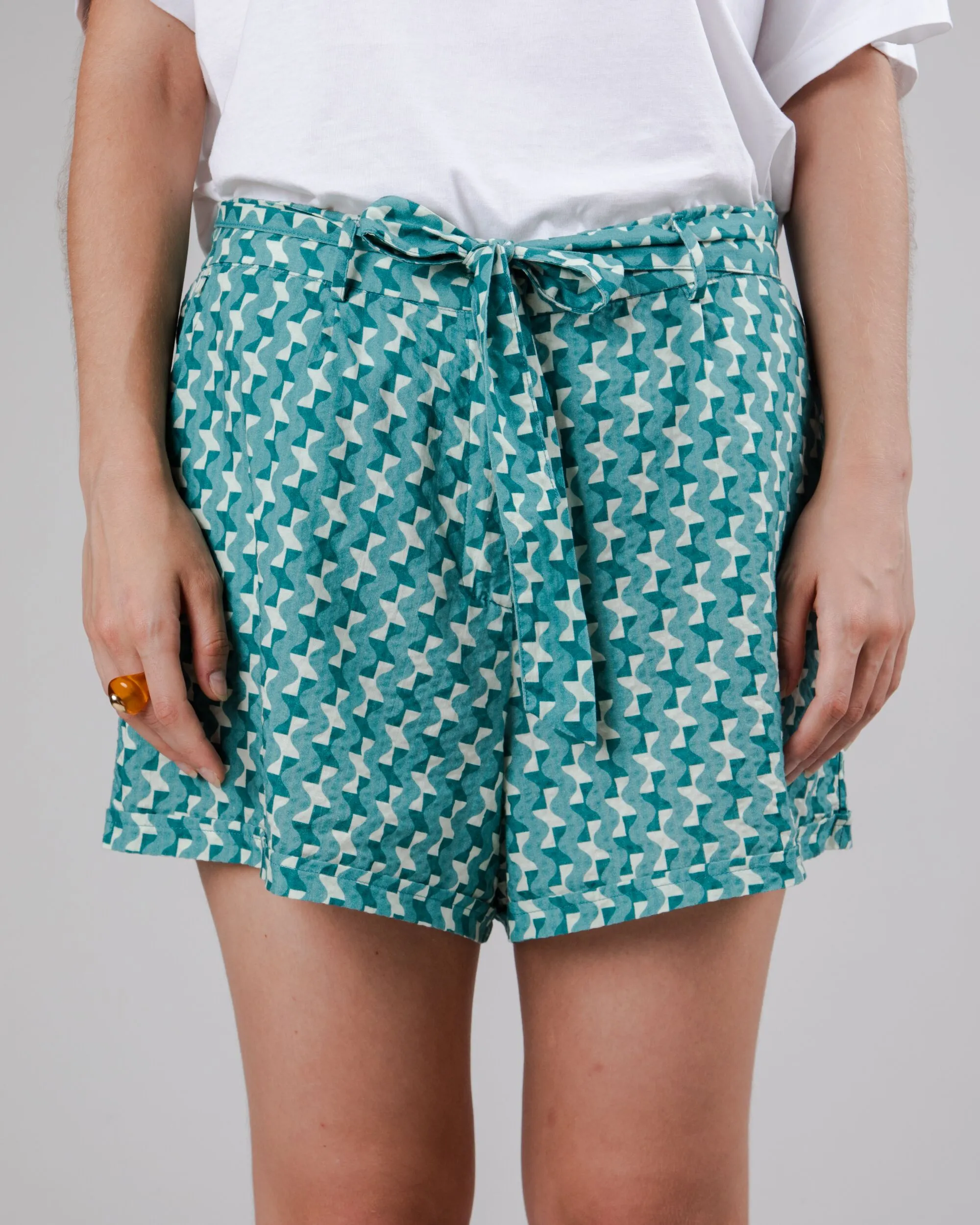 Tiles Belted Cotton Shorts Ocean