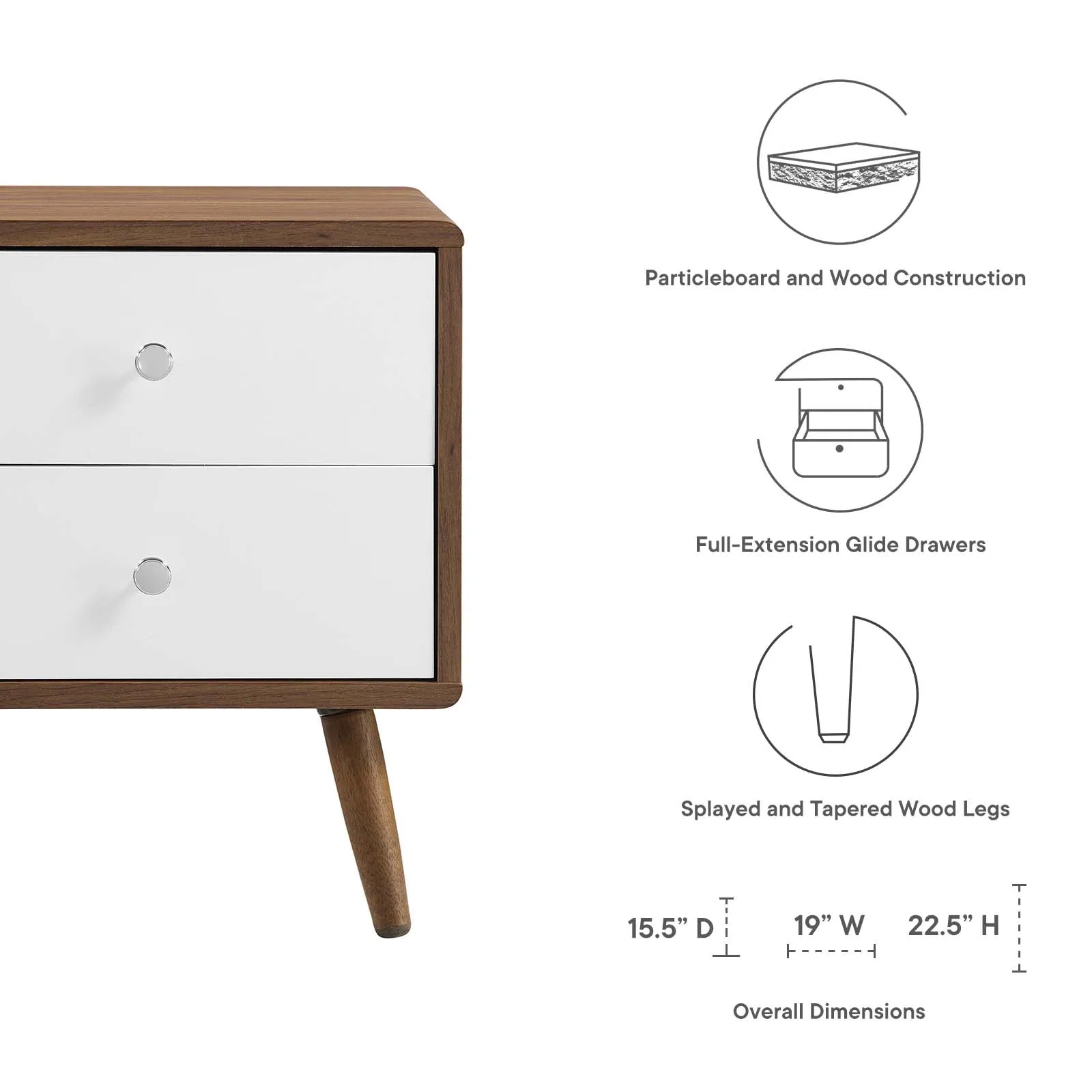 Transmit 2-Drawer Nightstand Walnut White MOD-7017-WAL-WHI