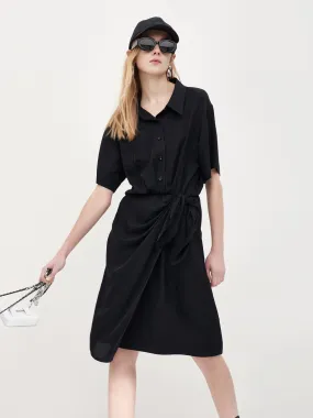 Triacetate Wrap Knot Shirt Dress