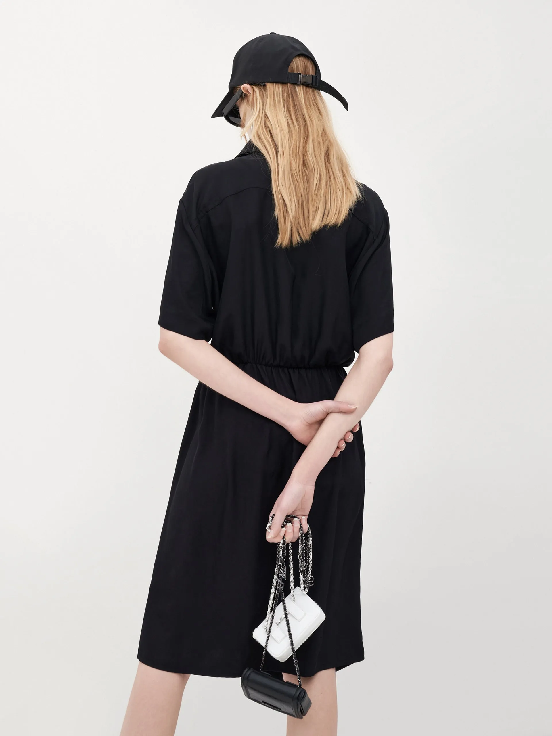 Triacetate Wrap Knot Shirt Dress