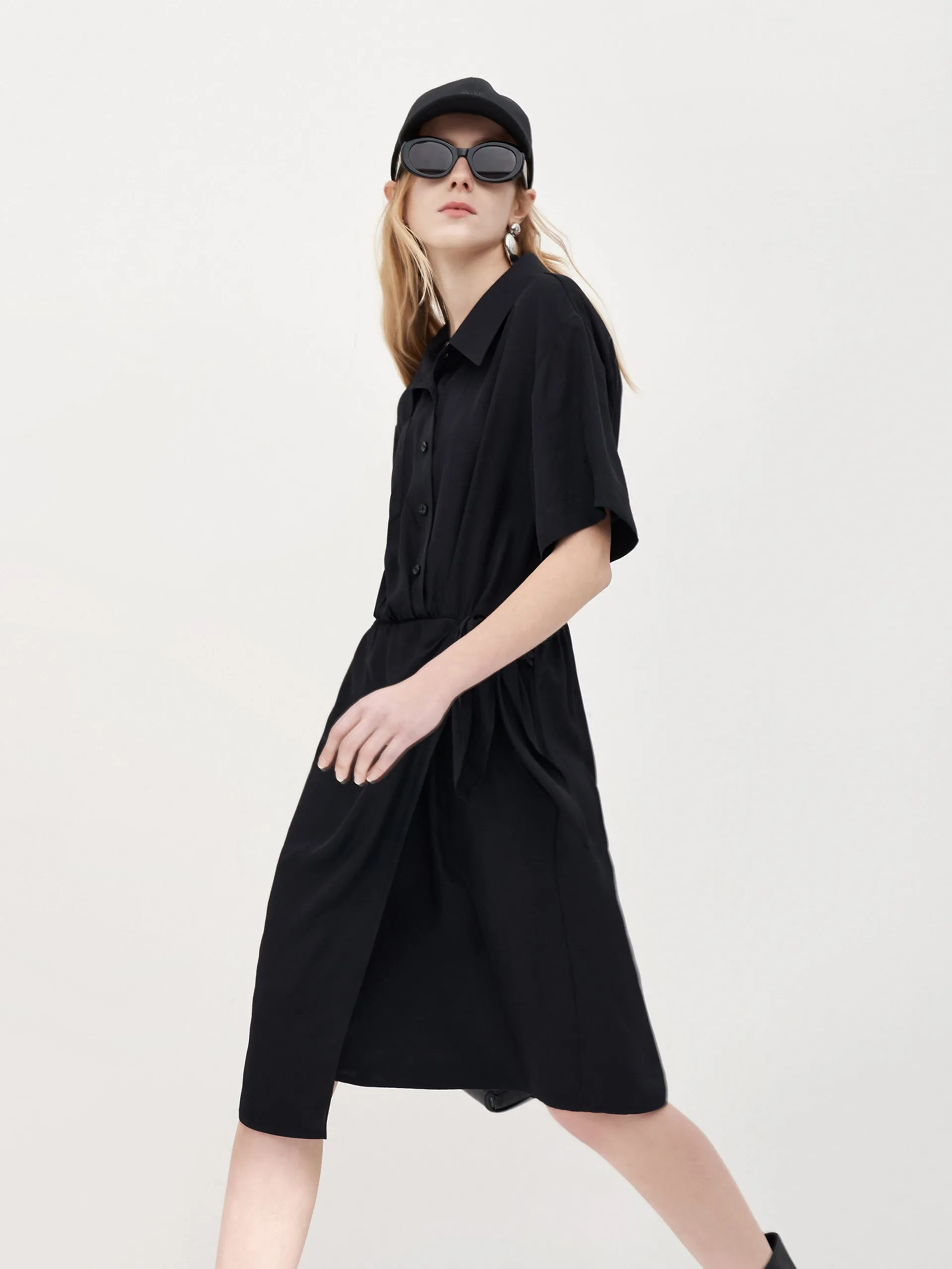 Triacetate Wrap Knot Shirt Dress