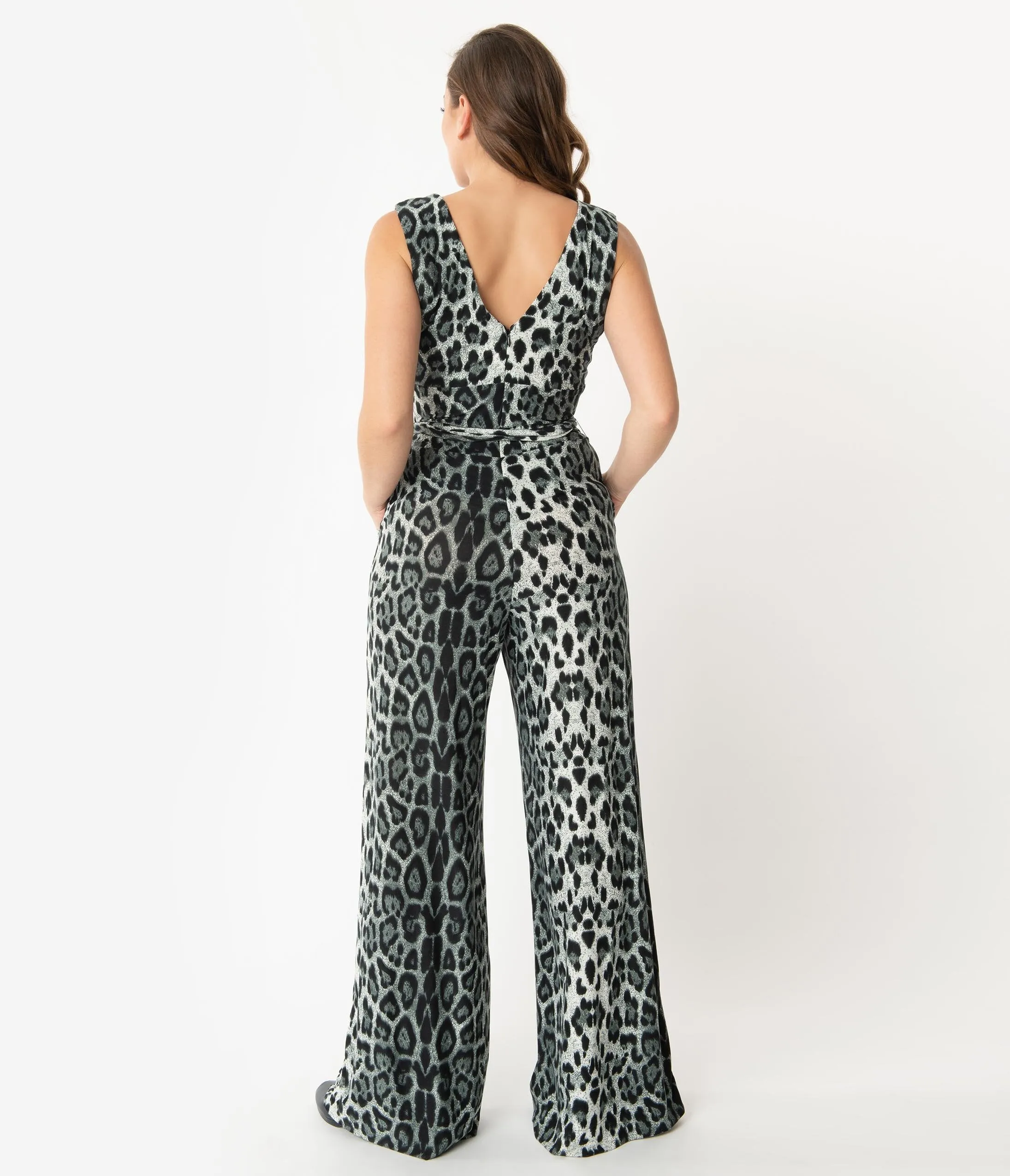 Unique Vintage Grey Leopard Print Montgomery Jumpsuit