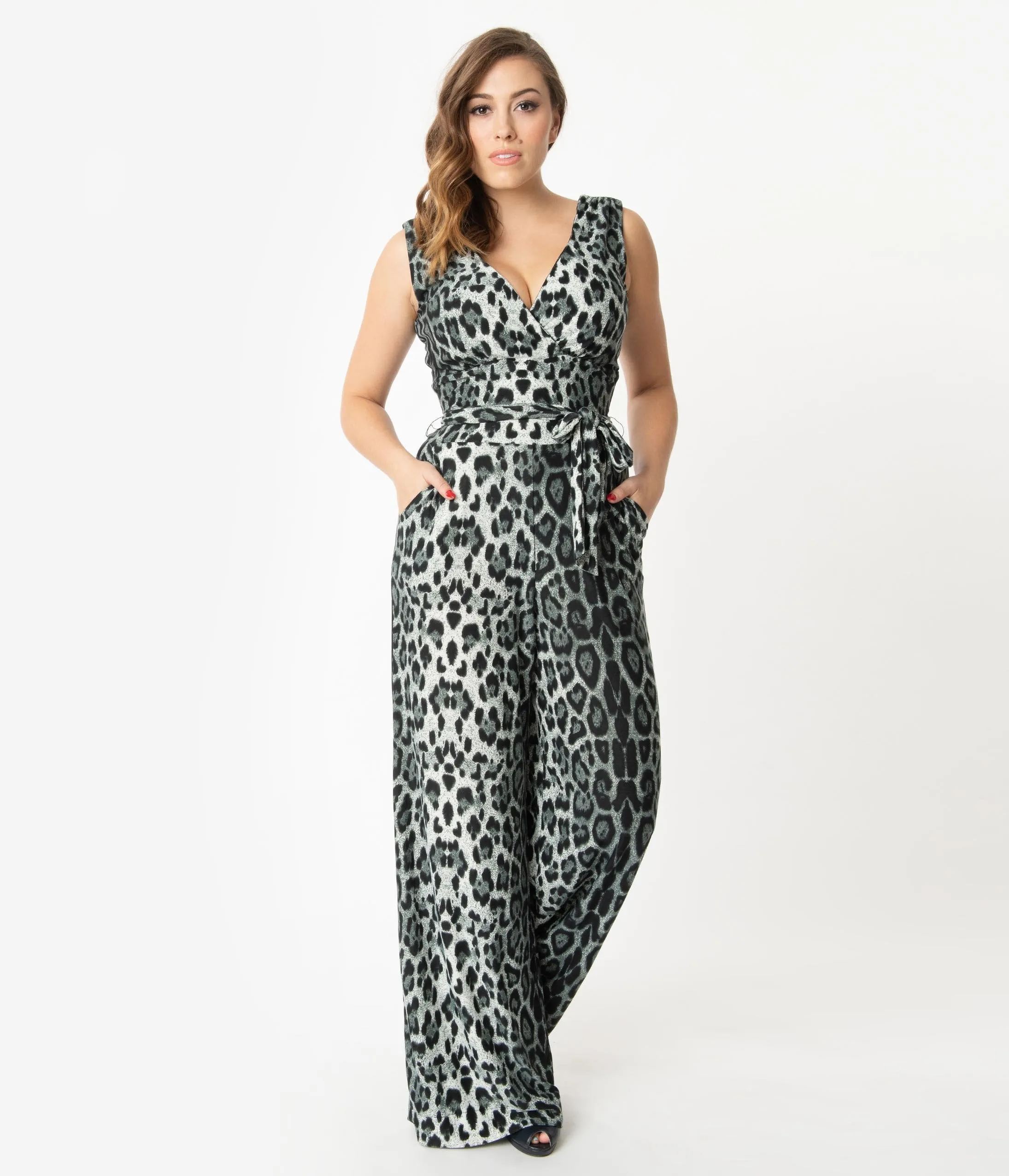 Unique Vintage Grey Leopard Print Montgomery Jumpsuit