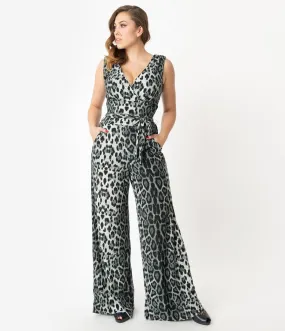 Unique Vintage Grey Leopard Print Montgomery Jumpsuit