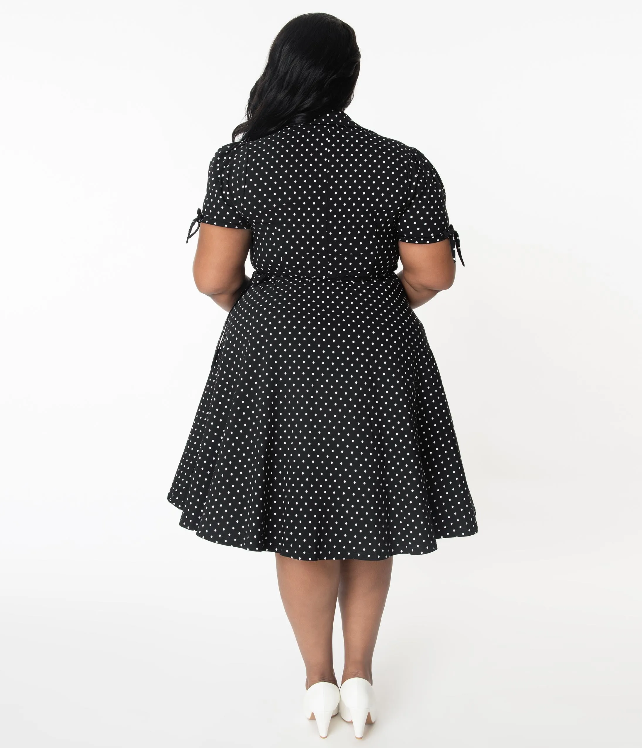 Unique Vintage Plus Size Retro Black & White Pin Dot Bianca Wrap Dress