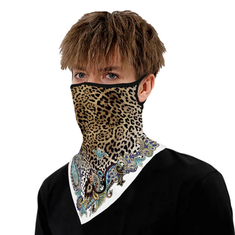 Unisex Face Scarf Bandana with Ear Loops Leopard Paisley