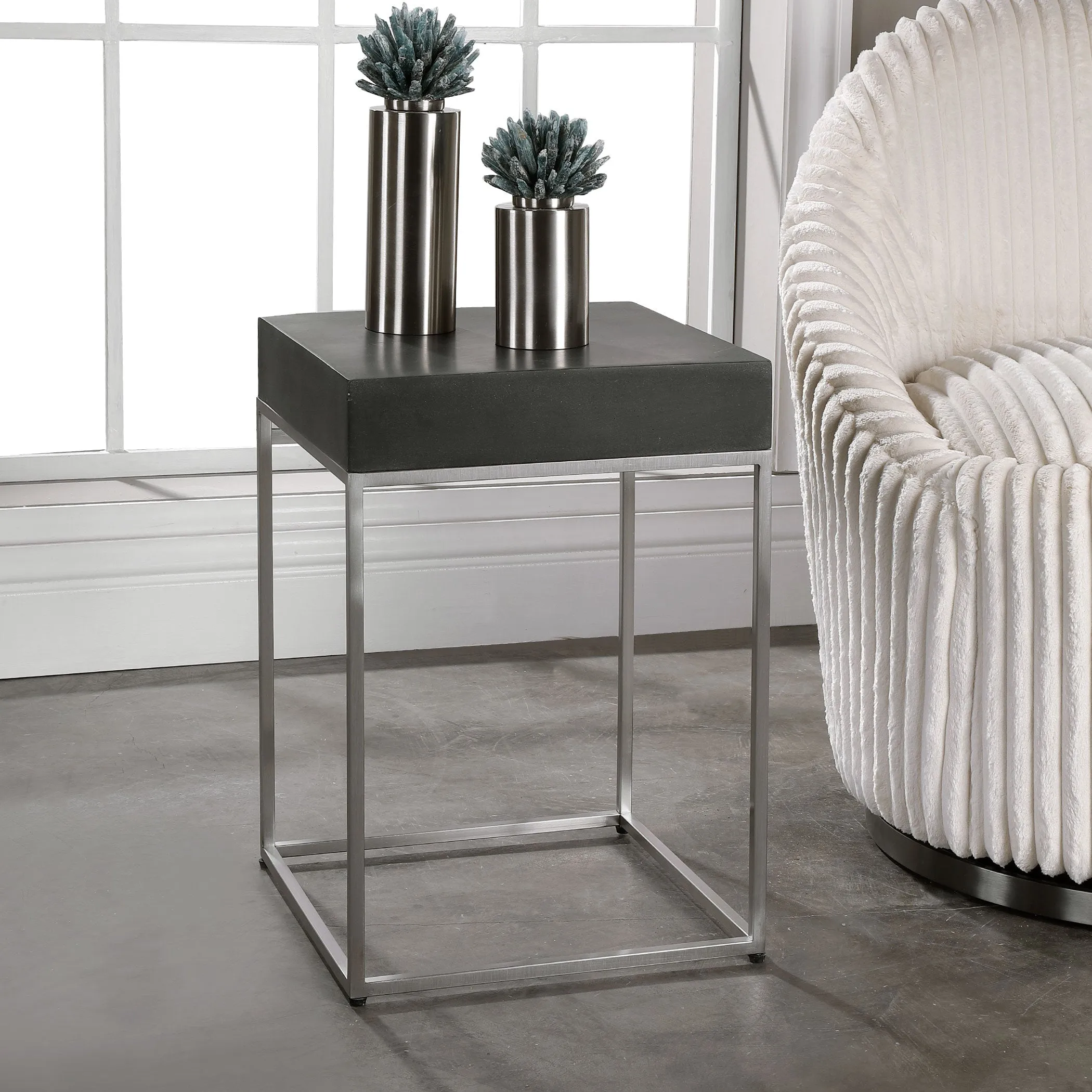 Uttermost Jase Black Concrete Accent Table