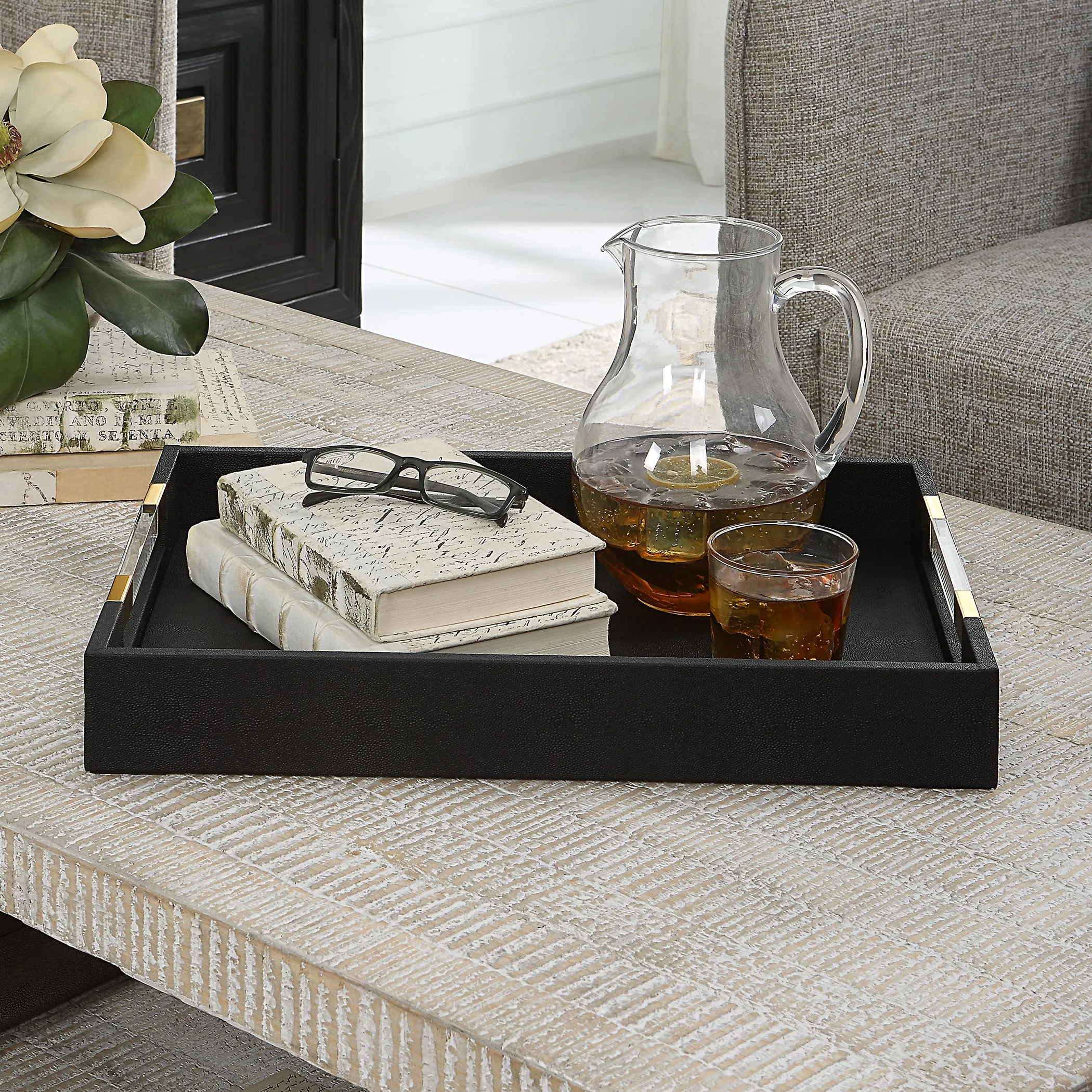 Uttermost Wessex Black Shagreen Tray