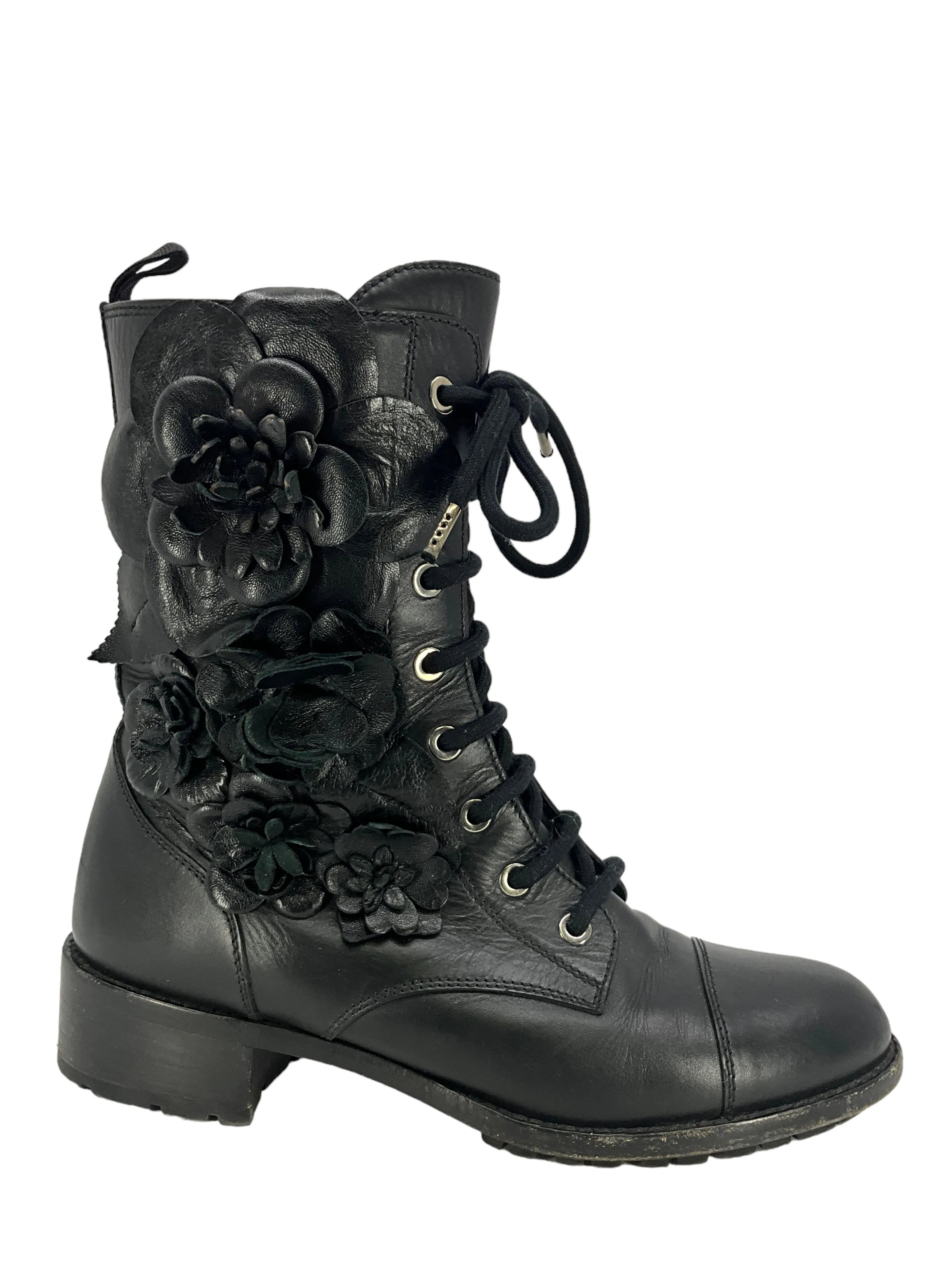 VALENTINO Floral Applique Combat Boots Size 6