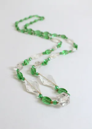 Vintage 1920s Green and Clear Glass Bead Necklace