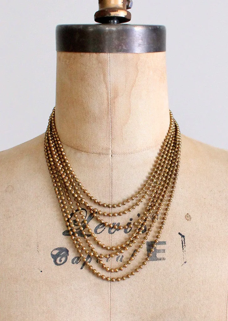 Vintage 1940s Brass Bead Multi Strand Necklace