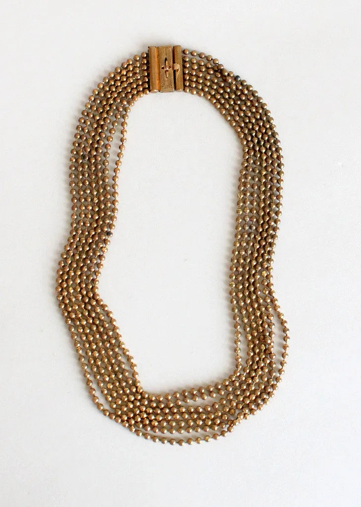 Vintage 1940s Brass Bead Multi Strand Necklace