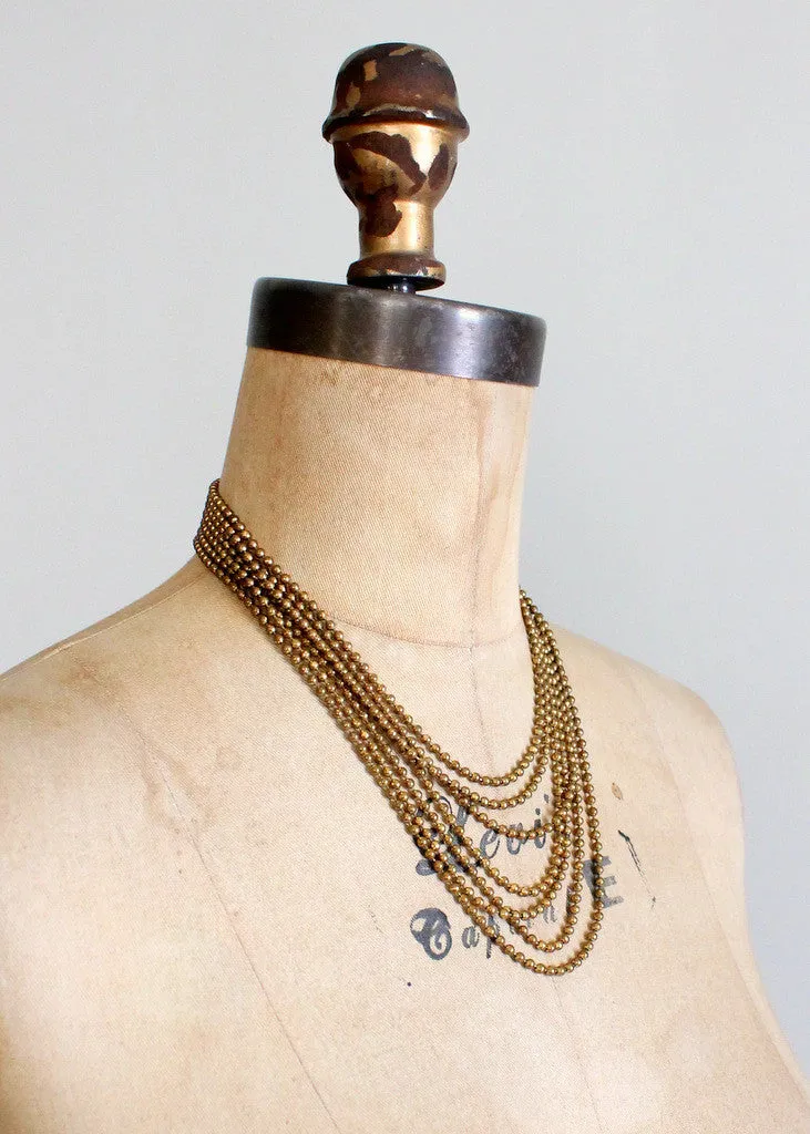 Vintage 1940s Brass Bead Multi Strand Necklace