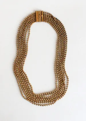 Vintage 1940s Brass Bead Multi Strand Necklace