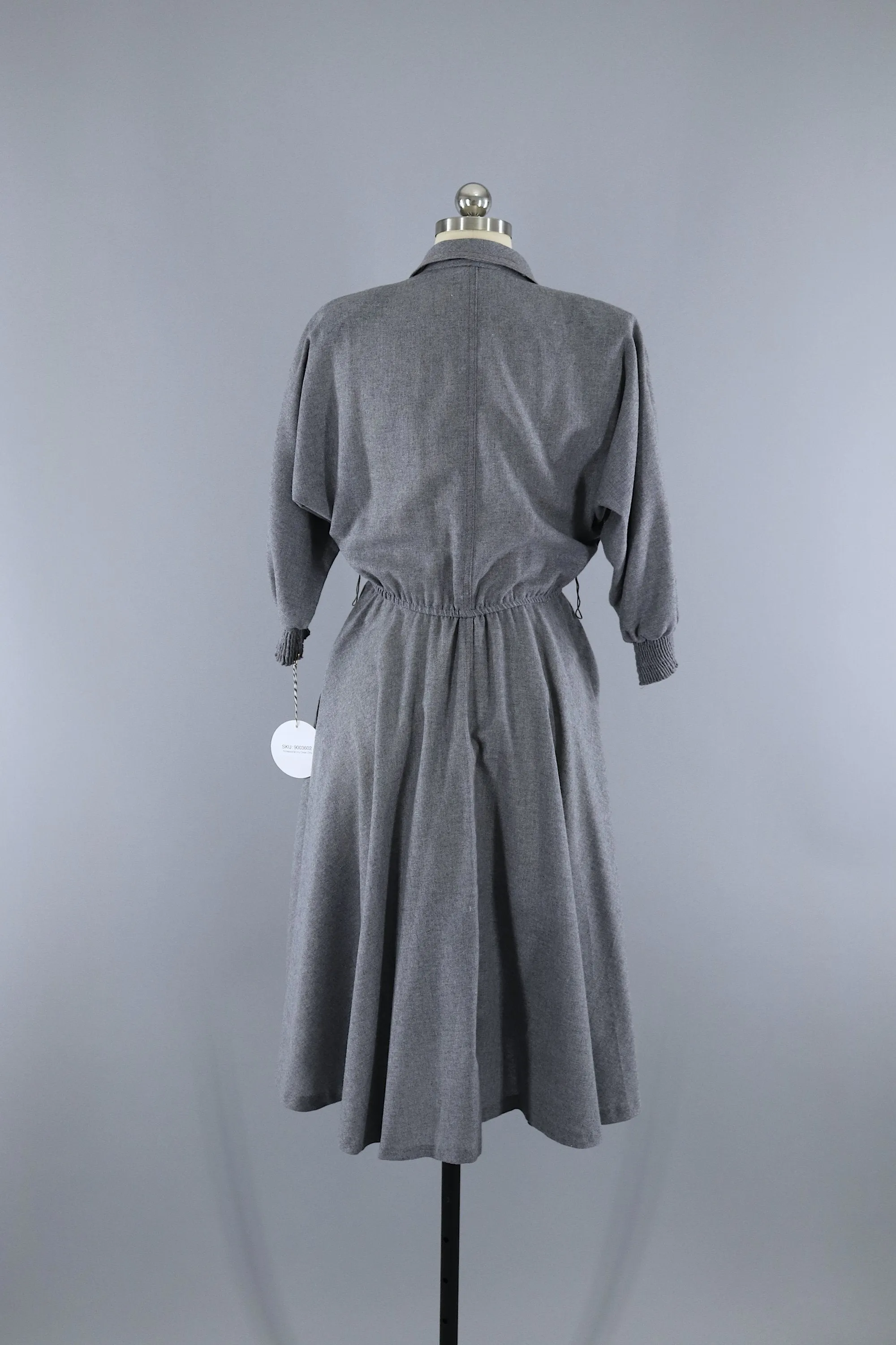 Vintage 1980s Grey Wool Wrap Dress