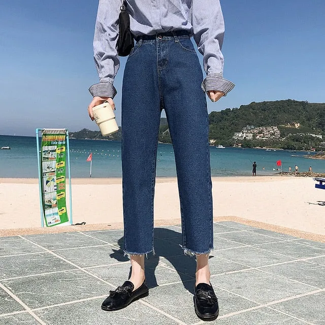 Vintage Tassel High Waist Denim Pants