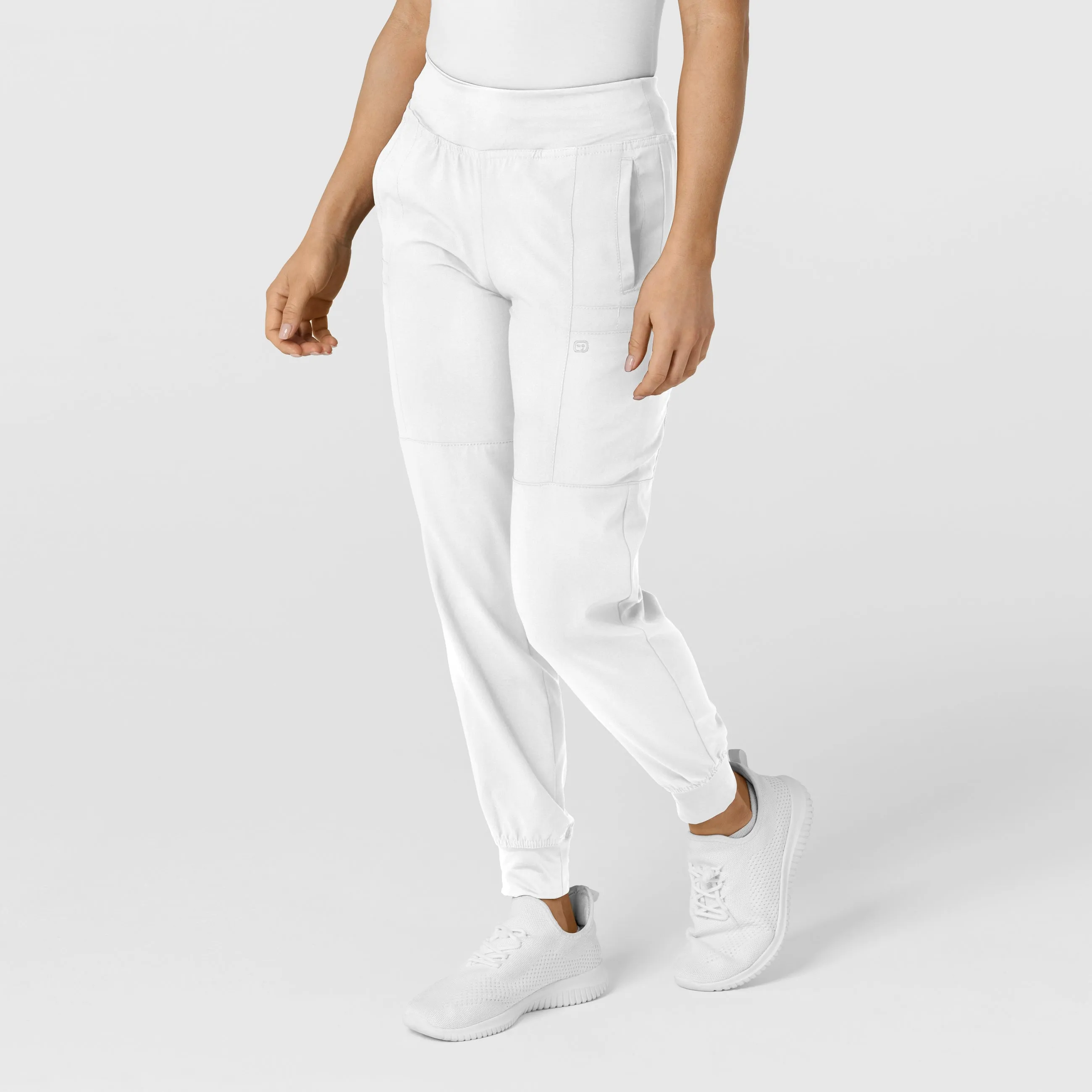 W123 Women's Comfort Waist Cargo Jogger Scrub Pant - White