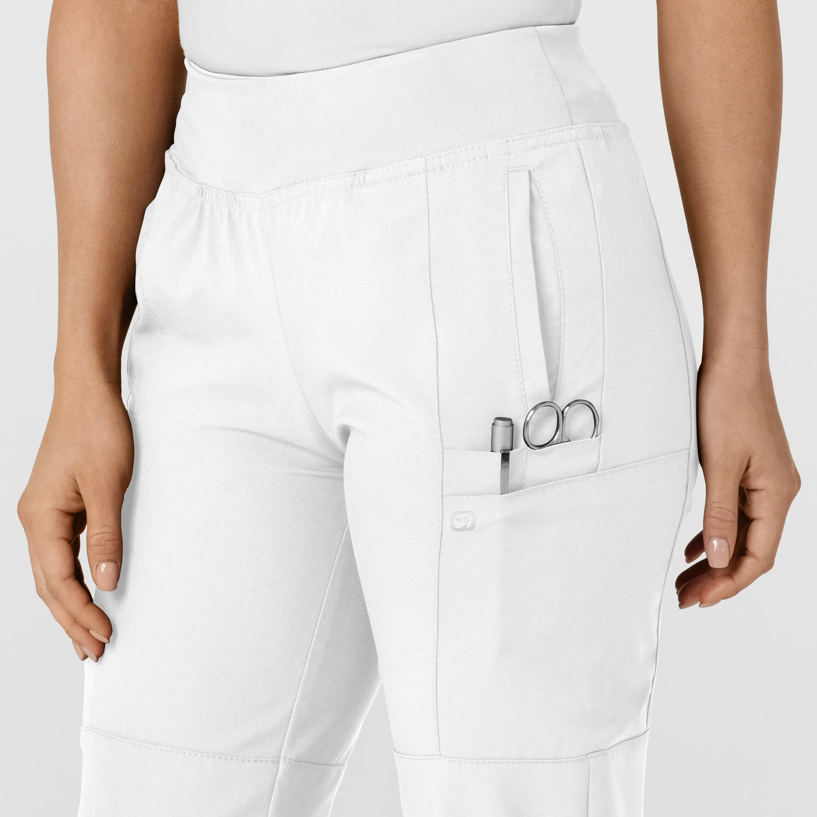 W123 Women's Comfort Waist Cargo Jogger Scrub Pant - White