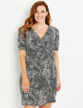 Waist Tie Surplice Maternity Dress in B/W Dot