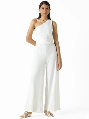 Wardrobe Solid White One-Shoulder Jumpsuit