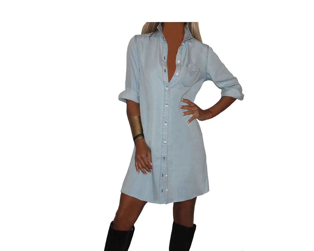 Washed Blue Shirt-Dress - The Aspen