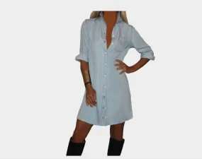 Washed Blue Shirt-Dress - The Aspen