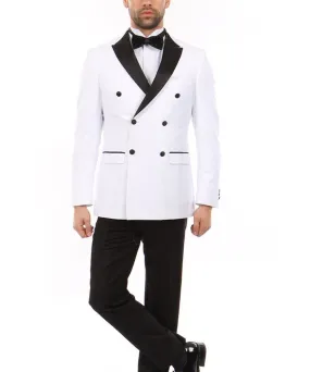 White Double Breasted Tuxedo with Shawl Lapel